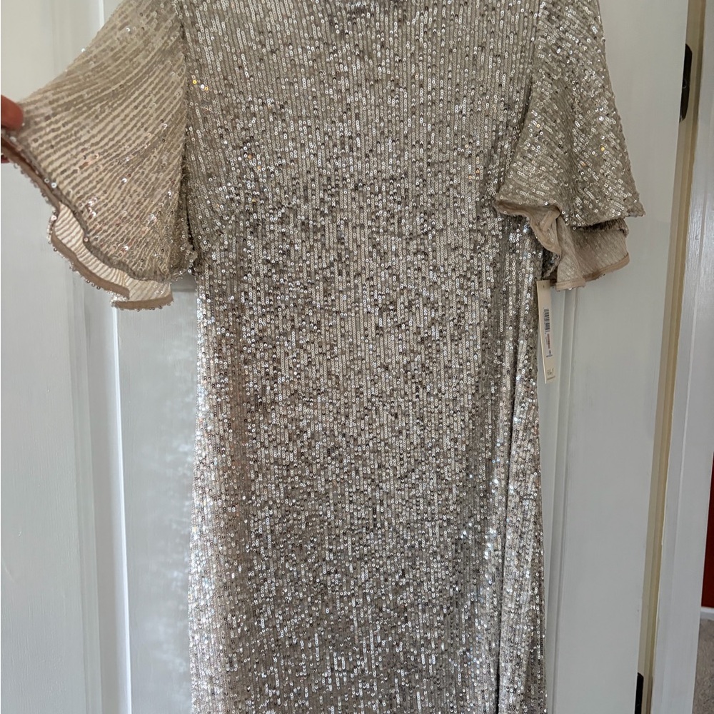 Eliza J Silver Sequin Flutter Sleeve Dress - Picture 2 of 7